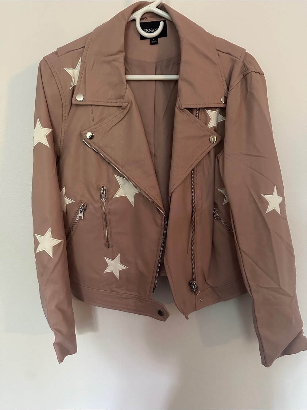 Zenana Outfitters Dusty Rose Star-Accent Moto Jacket
